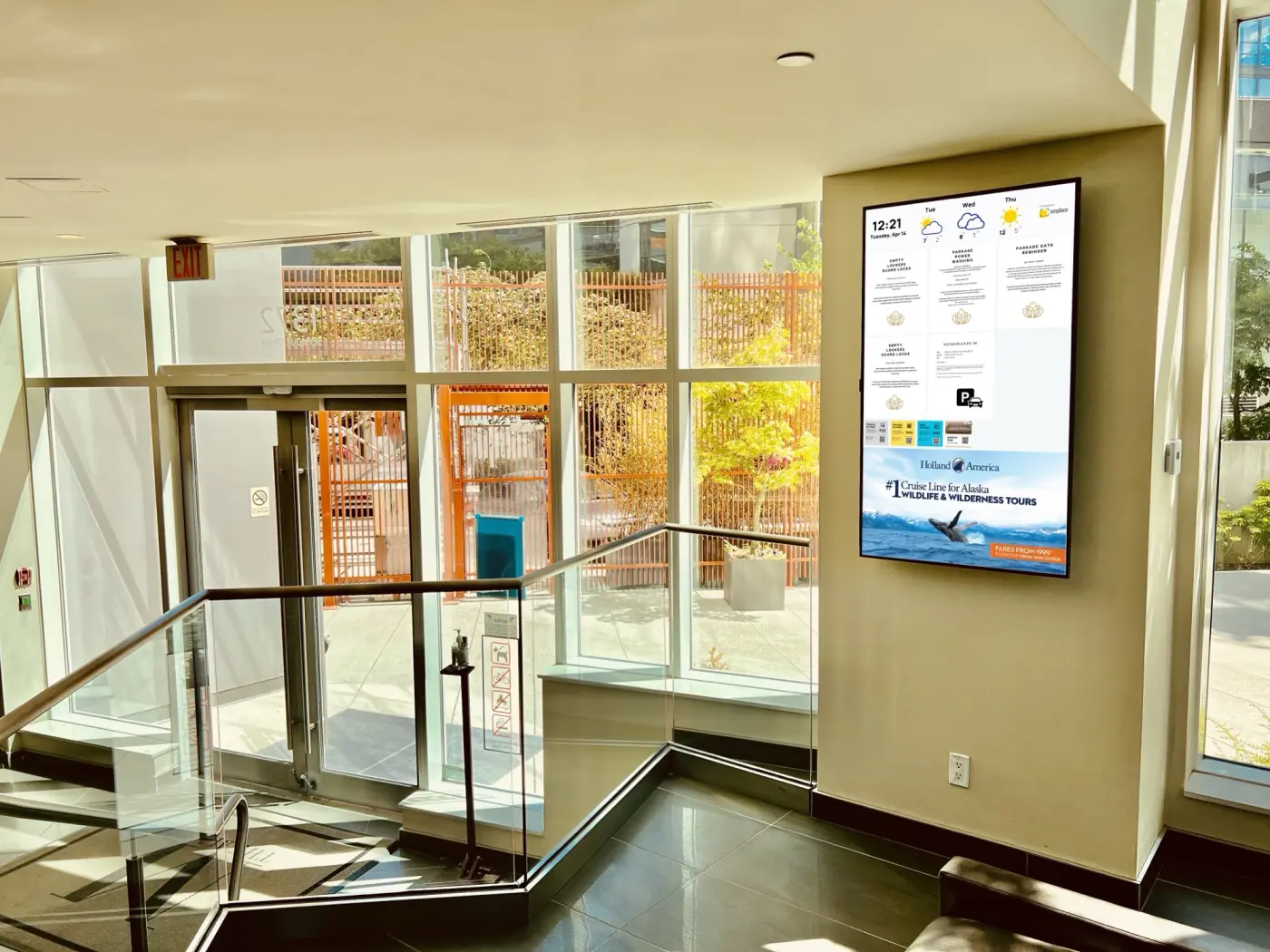 Emplace screen installed in a residential lobby